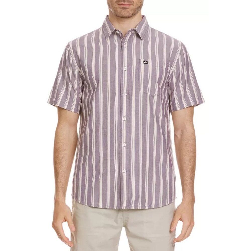 Quiksilver Short Sleeve Shirt Mens XXL Sunset Purple Oxford Stripe Classic Shirt